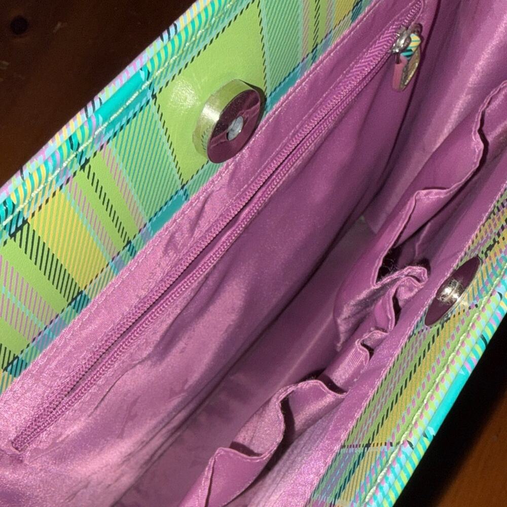 Baekgaard Pastel Green Leather Boxed Tote Clueless Acedemia Hardside Plaid - Picture 5 of 8